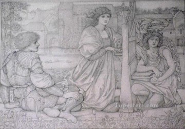 エドワード・バーン・ジョーンズ Painting - ラファエル前派サー・エドワード・バーン・ジョーンズを描く「愛の歌」